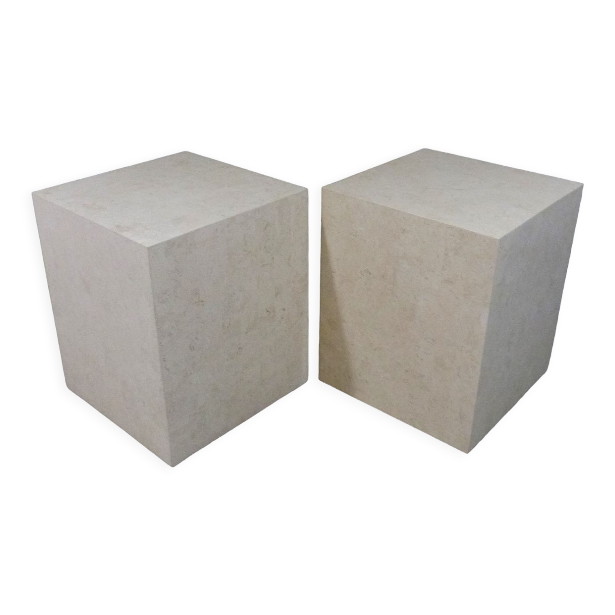 Set of 2 Italian travertine pedestals or side tables 1980’s