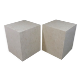 Set of 2 Italian travertine pedestals or side tables 1980’s