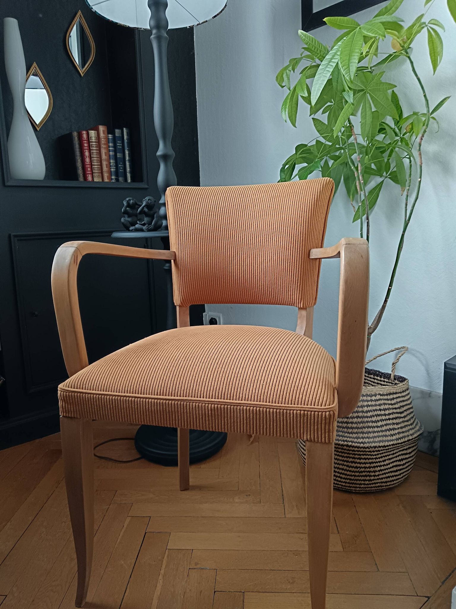 Fauteuil bridge velours jaune