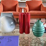 Franco Bettonica, Space age rare red ceramic vase, Gabbianelli Italy ca. 19