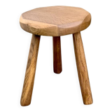 Antique solid oak tripod stool – brutalist style