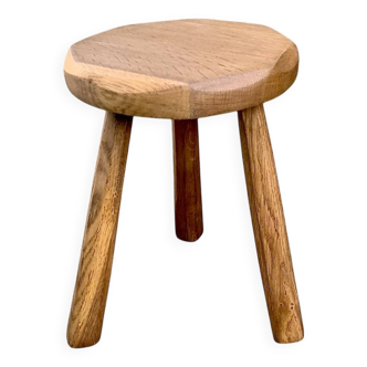 Antique solid oak tripod stool – brutalist style
