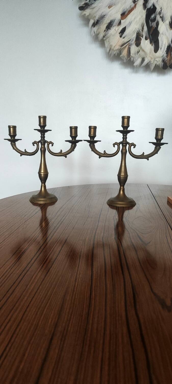 Pair of antique gilded brass candlesticks