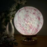 Vintage pink and white glass globe table lamp