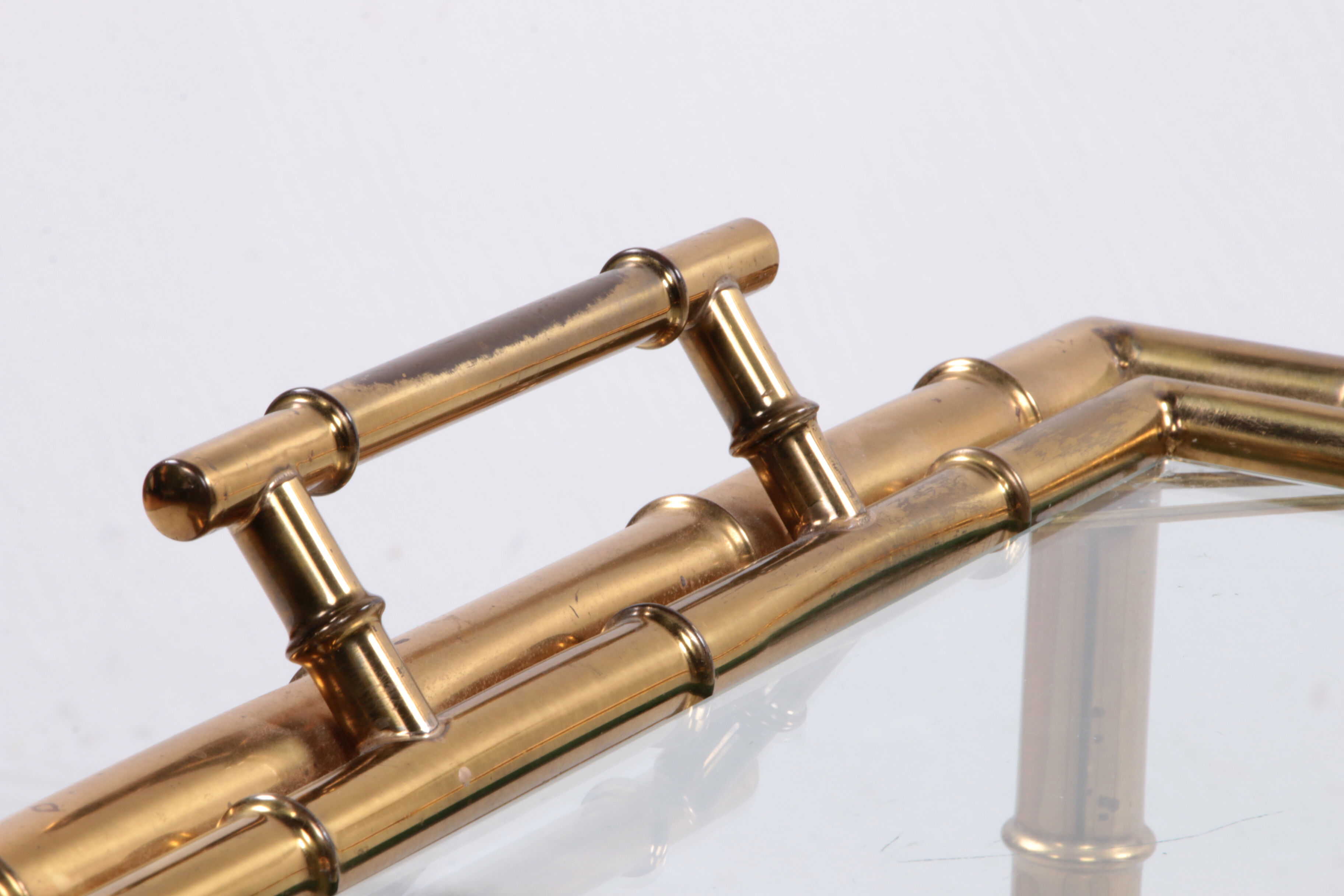 Bar trolley made of metal with bamboo motif with removable tray, 1970s