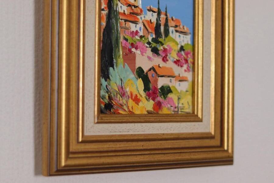 Original French oil on canvas – “Saint‑Paul‑de‑Vence” by Guinet C – vintage & framed – 28 × 23 cm