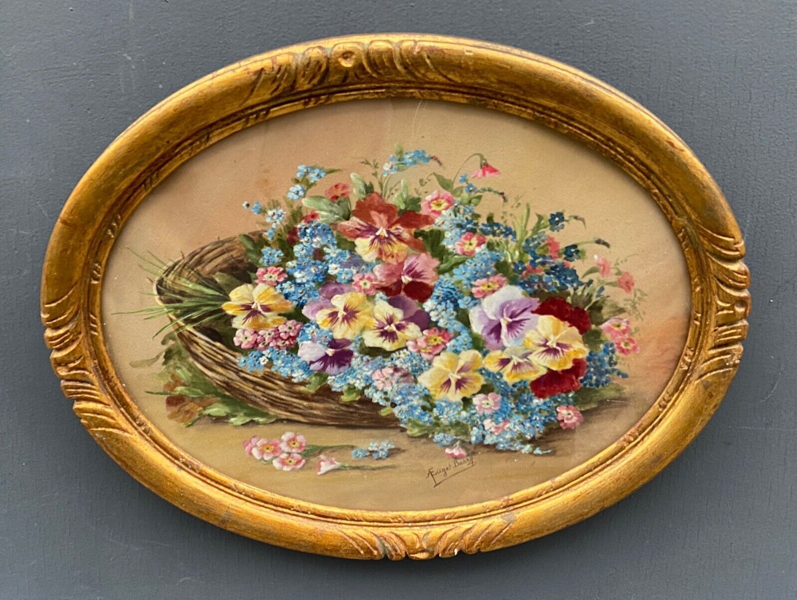 Watercolor on paper bouquet of flowers by a euget-barry xxe frame dore