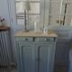 Small vintage Parisian sideboard with 2 doors and 2 drawers, enhanced in verdigris