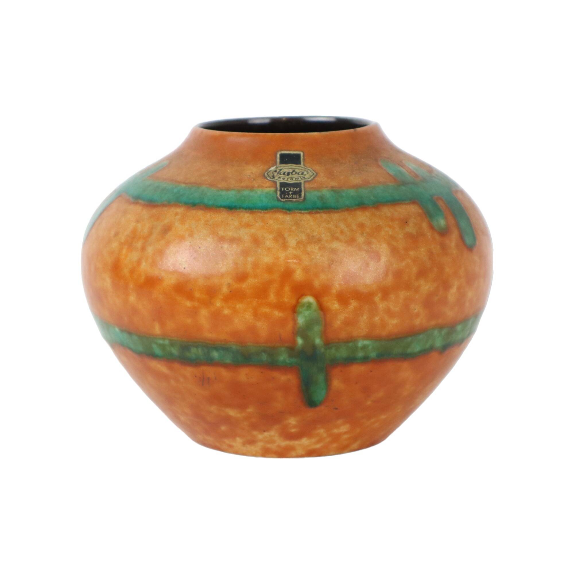 Orange and Turquoise Vase Jasba Keramik West Germany Pottery 111-12