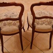 Pair of Louis XV chairs – carved wood & antique upholstery – late 19th century