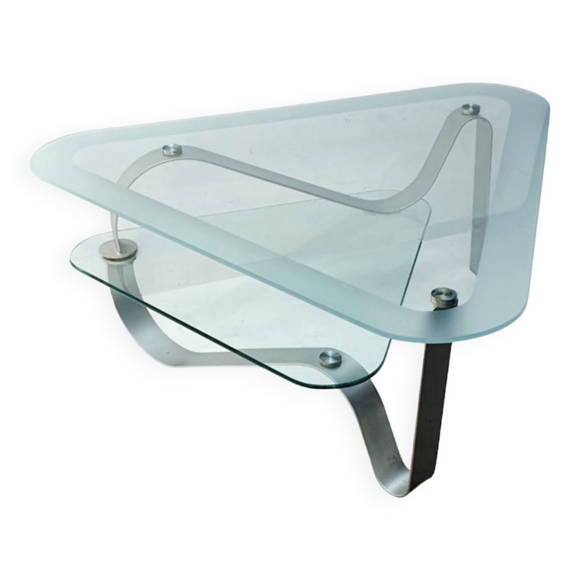 Brushed metal and smoked glass coffee table from the 1970s