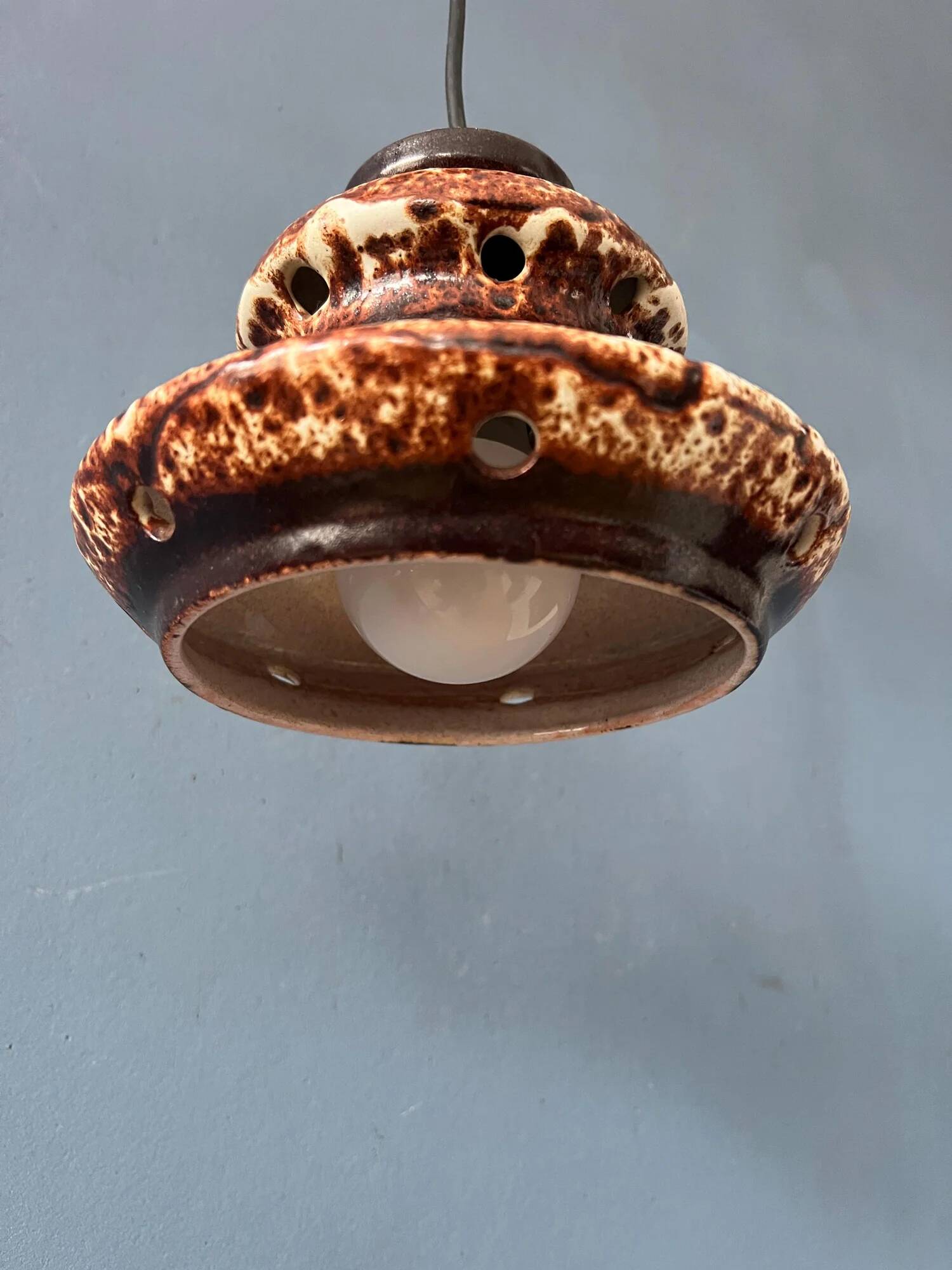 Brown and beige West Germany ceramic fat lava pendant lamp