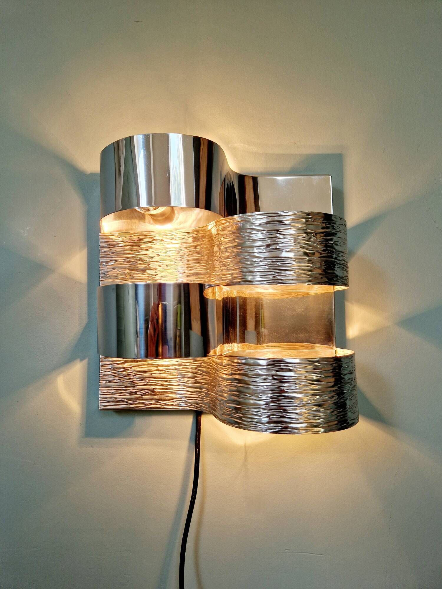 Chromed metal wall light, Goffredo Reggiani 1960s-70s