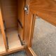 Glass-fronted Scandinavian oak sideboard from the 1980s.