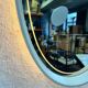 Vintage Oval Mirror with Lighting in Wooden Frame, Hillebrand Germany 1970s