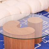 Table en bois de sapin et verre faite-main au Maroc
