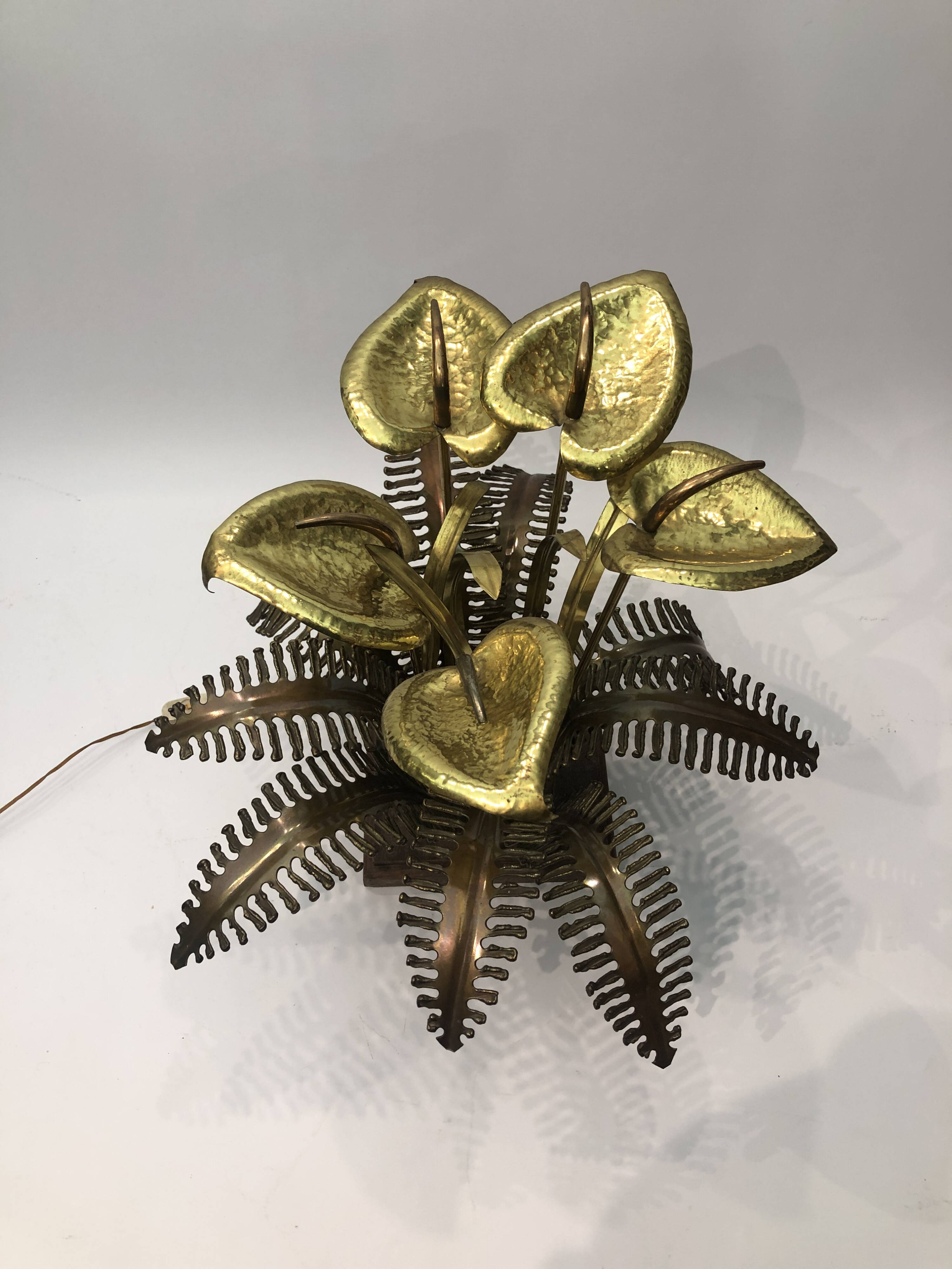 Jansen style Brass Lilies Table Lamp Midcentury Modern Hollywood Regency 1970s