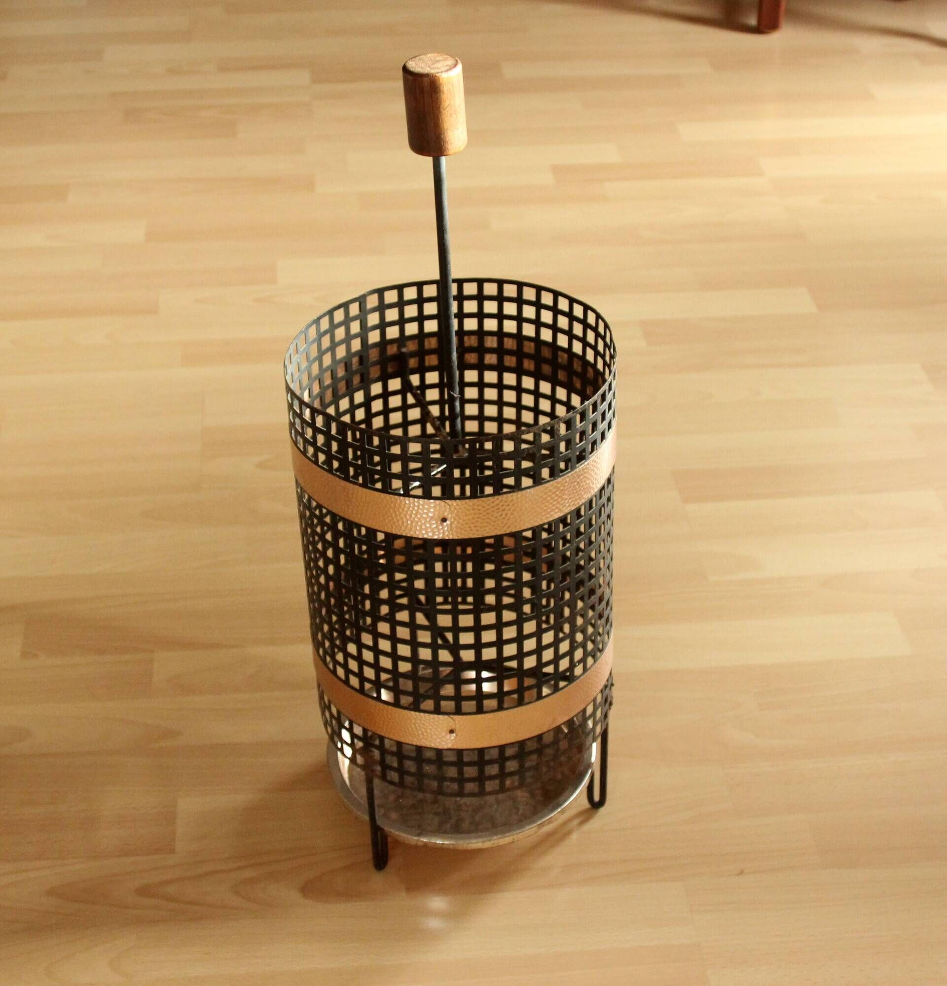 Space Age handmade umbrella stand, made of metal, iron and copper, vintage from the 60s