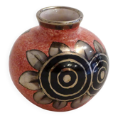 Small Art Deco round vase signed A. Renoleau, stylised floral decoration 1920s.