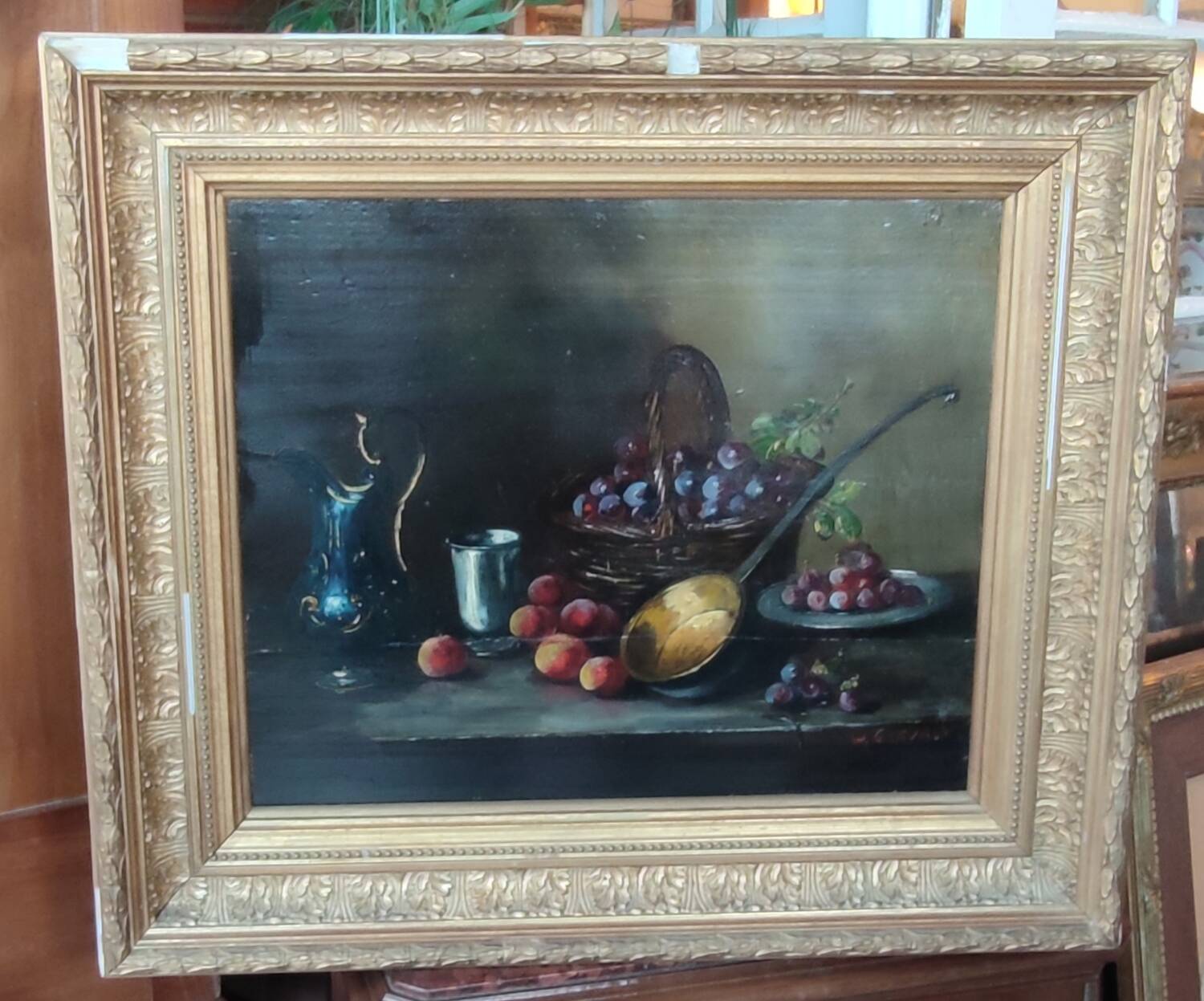 Old Still Life Oil Painting/Golden Frame/19th Century/L.Gervais