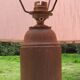 Floor lamp with shelf of the 40s/50s in beech lampshade red fabric