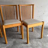 Set of 4 Scandinavian light wood dining chairs with beige polyester upholstered seats