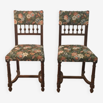 Pair of henri ii style chairs with tapestry