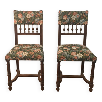 Pair of henri ii style chairs with tapestry