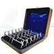 12 silver-plated metal knife handles, in a case.
