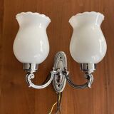Applique double « Prestige » ancienne, métal chromé et opaline