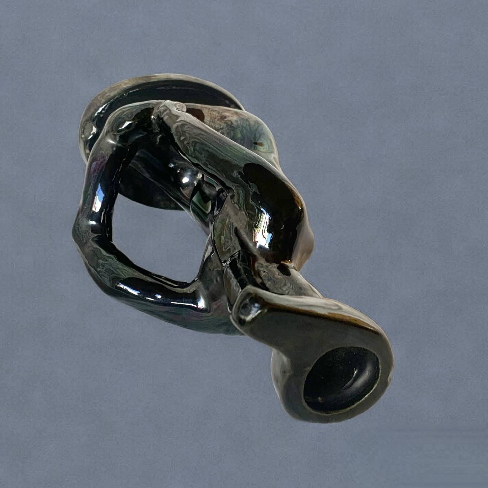 Old Vallauris soliflore vase in pearly black ceramic - female body