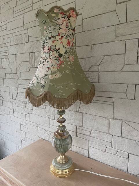 Antique floor lamp with shade, onyx marble, lamp and floral motif, Italy