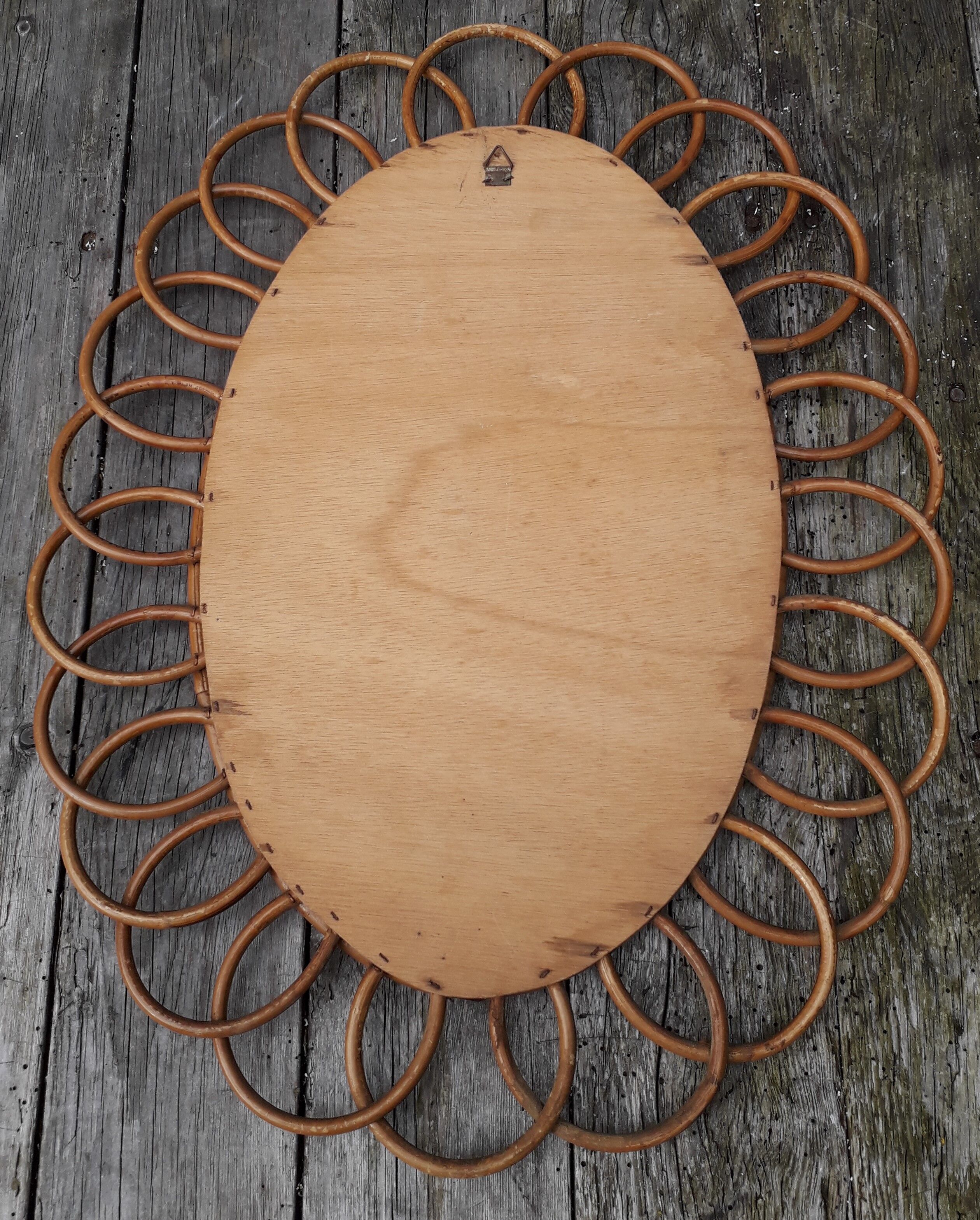 Oval rattan mirror 1960 40x53cm