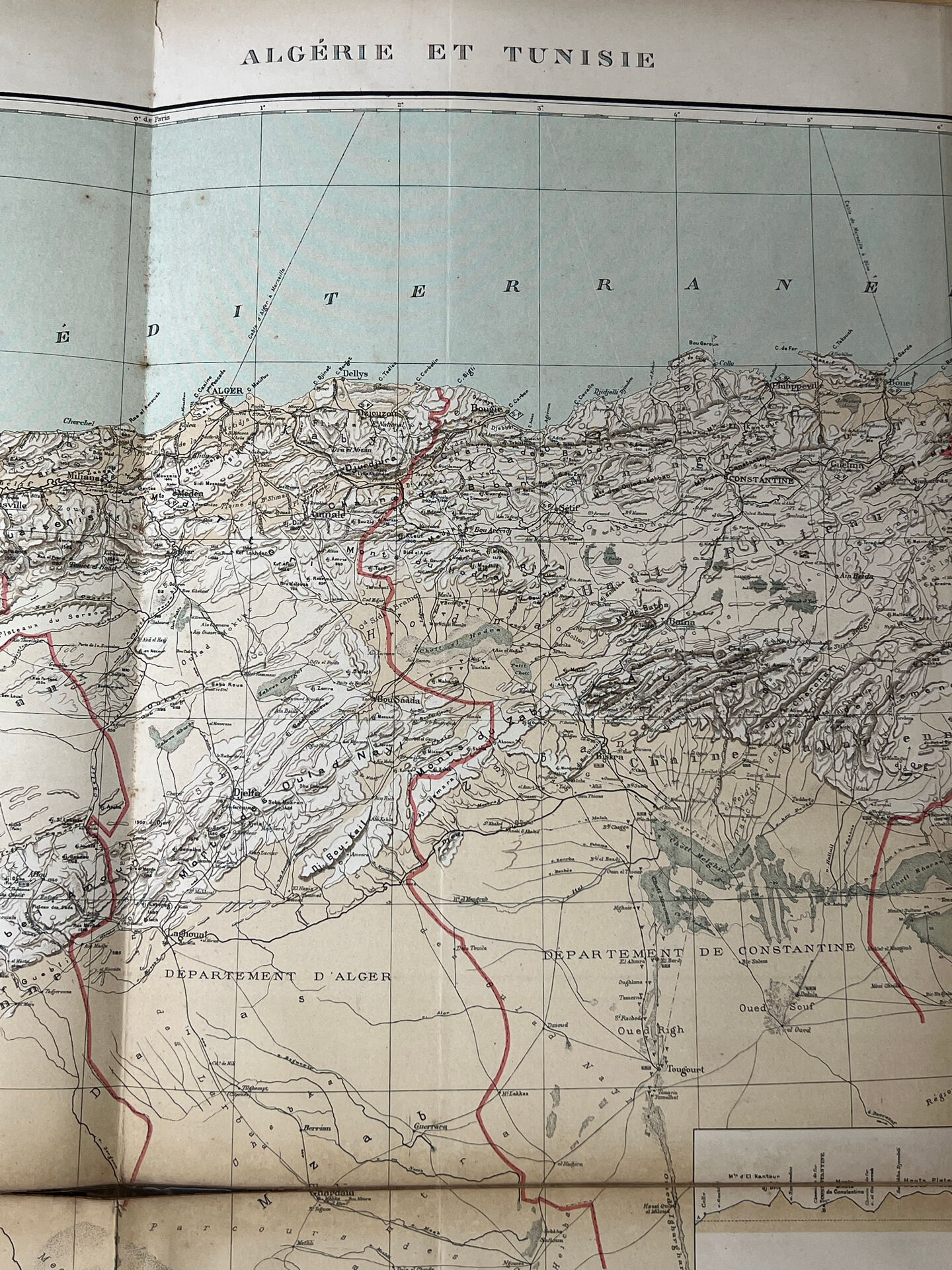 Carte ancienne Algérie et Tunisie 72,5x47cm