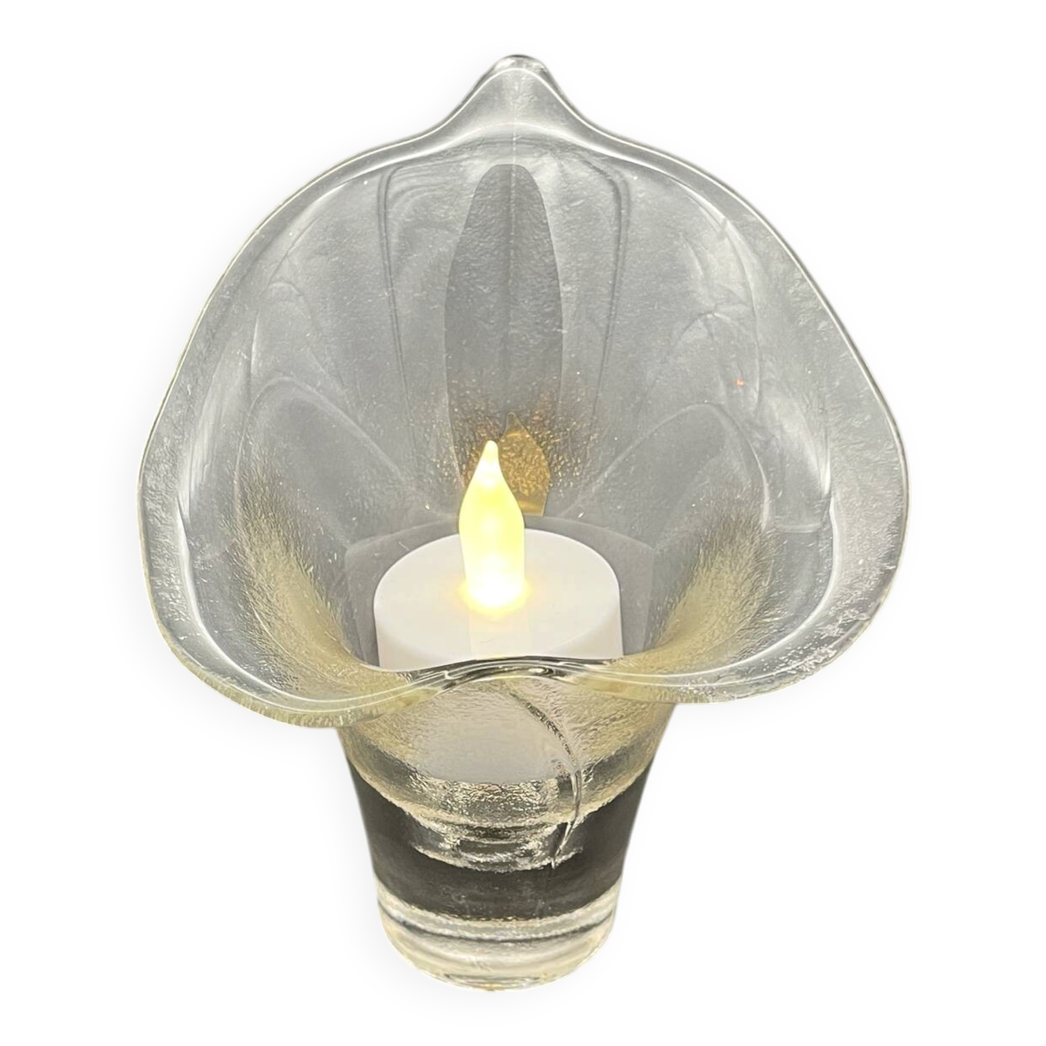 Photophore vintage en verre transparent en forme de fleur de calla – a