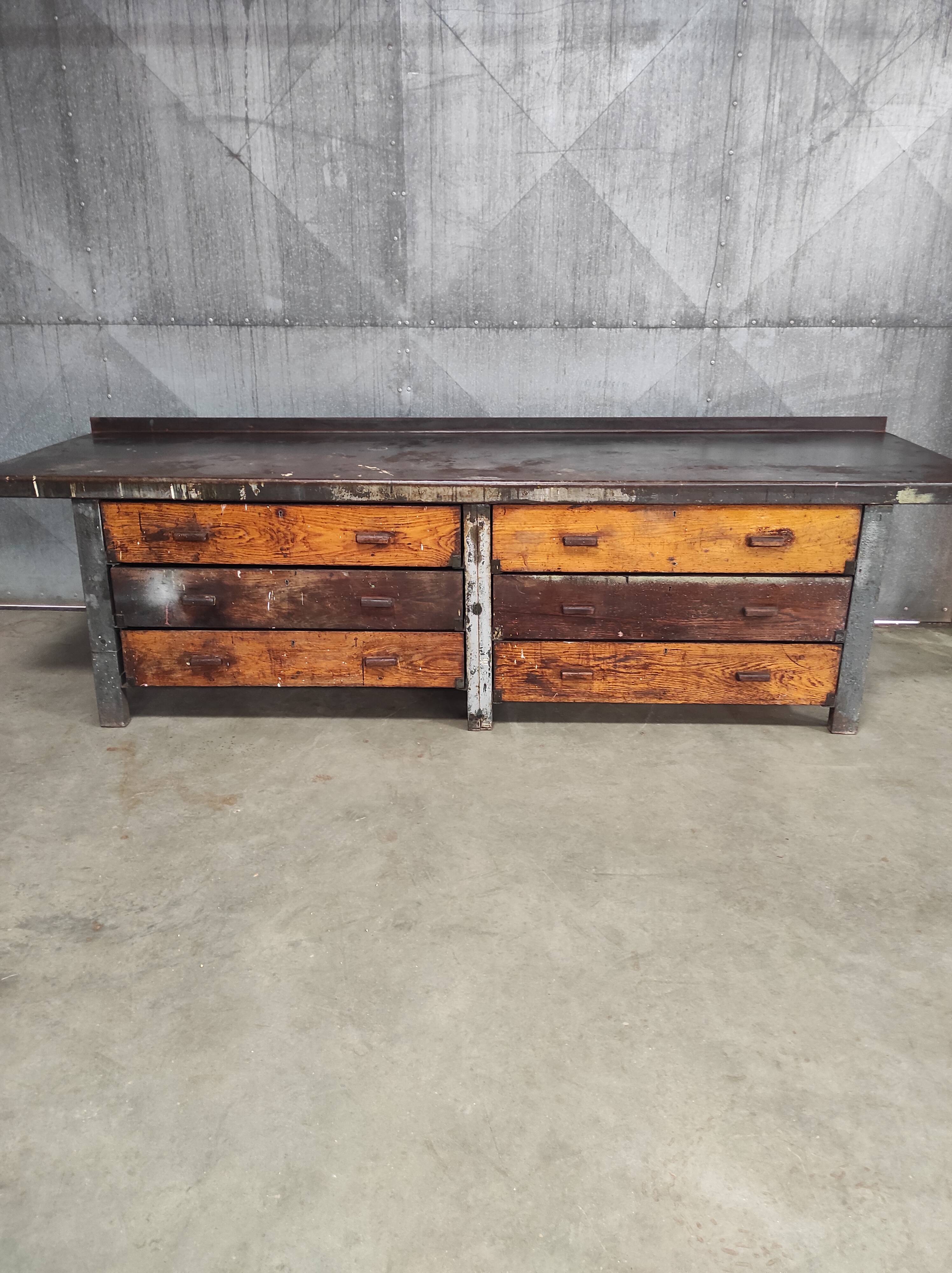 Industrial workbench 3 meters | Heavy duty steel & wood drawers