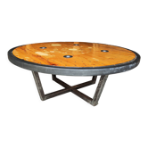 Large industrial coffee table metal and wood drum