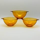 3 large emerald green tempered glass ear bowls VERECO France 1970