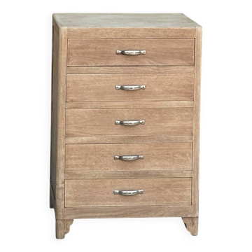 Chiffonnier 5 tiroirs vintage des années 40 en chêne brut