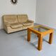 Old 2-seater beige leather sofa designed by Carl Larsson De Sede, vintage 80s