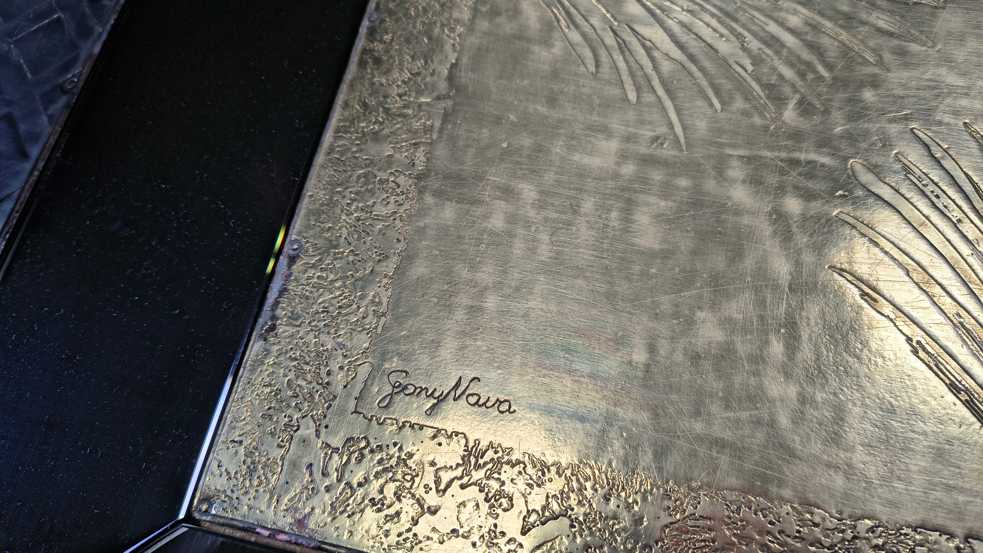 Gony Nava etched brass coffee table, 1970s