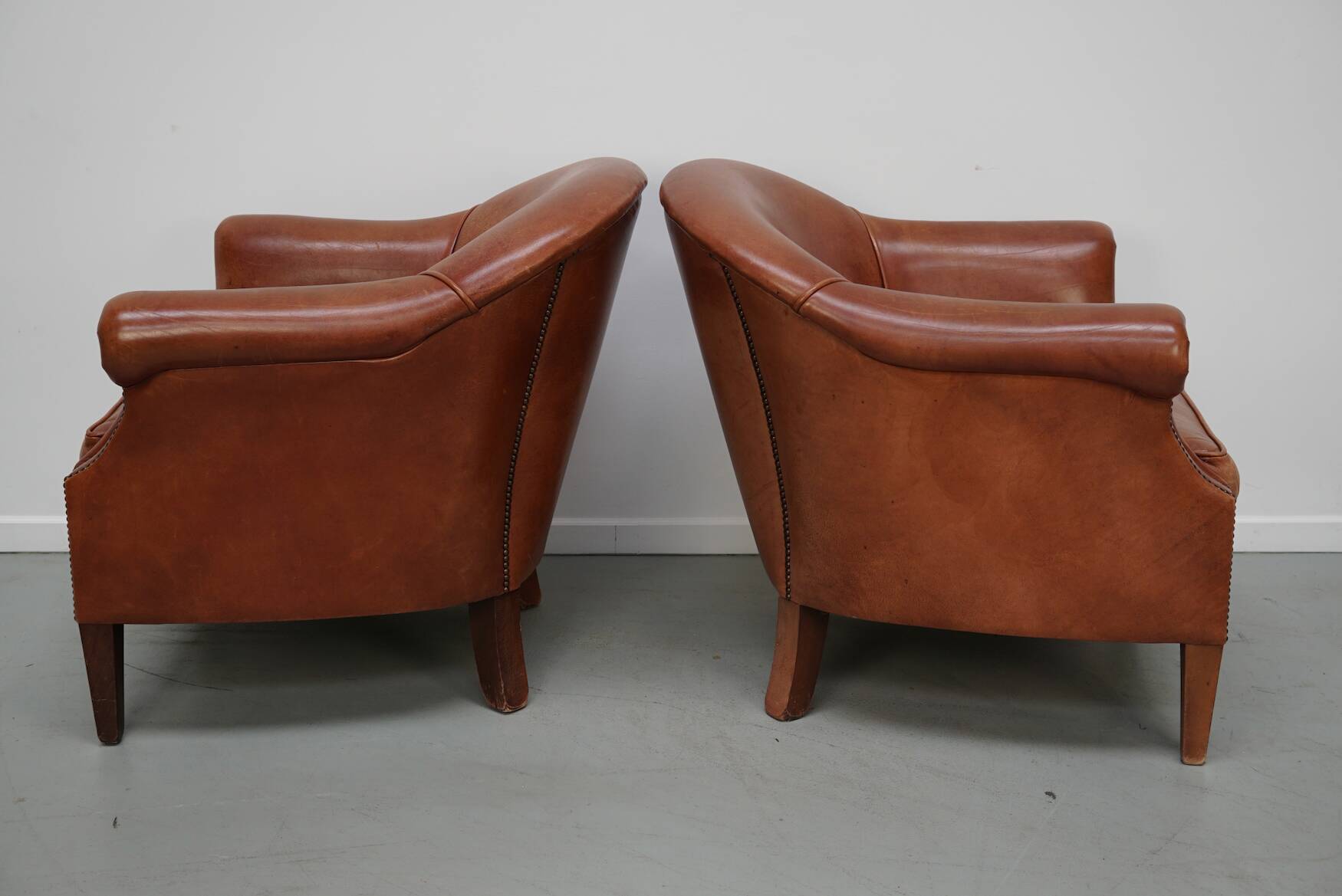 Vintage Dutch Leather Club Chairs in Cognac, Set of 2