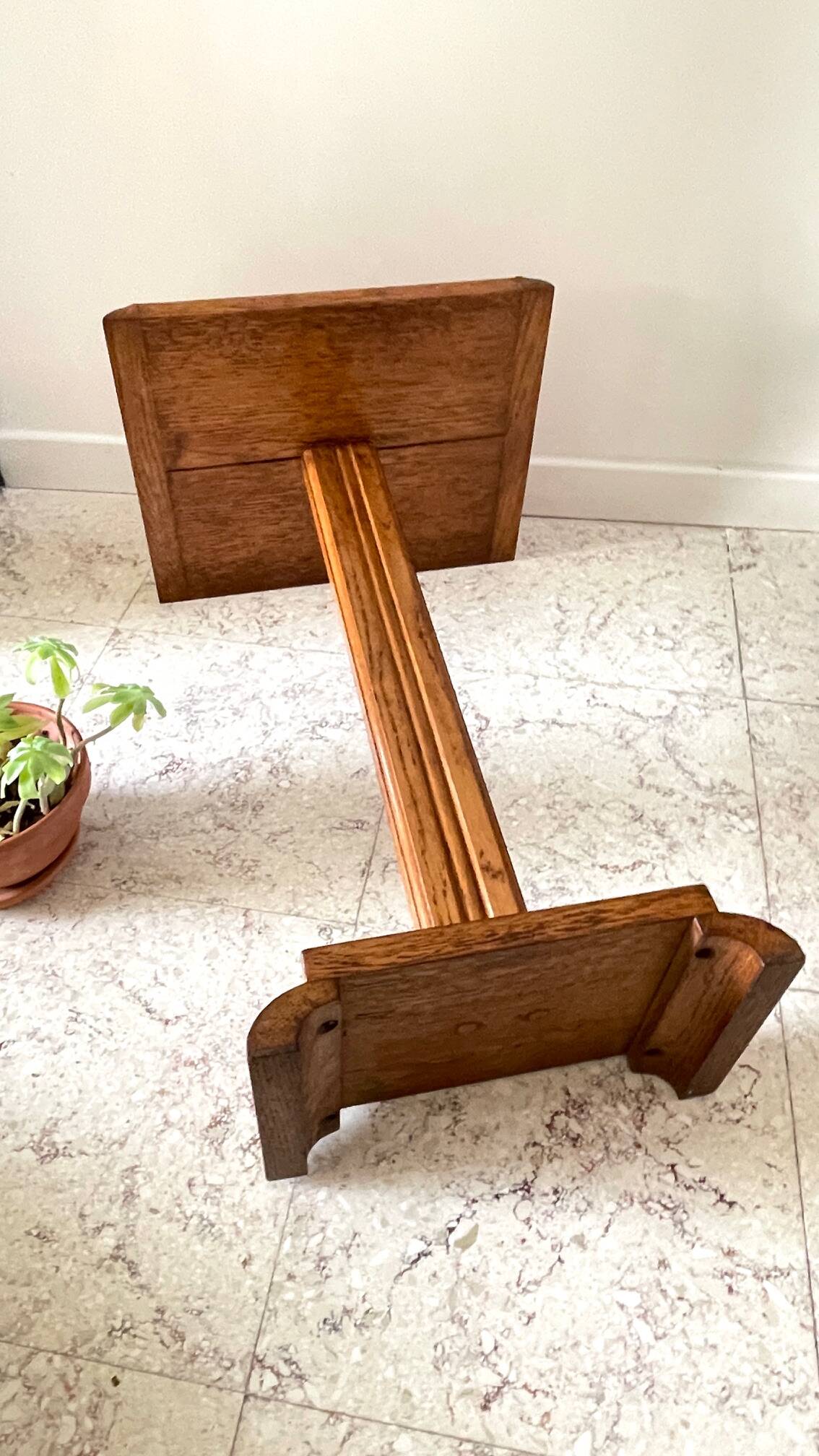 Vintage solid oak saddle plant holder
