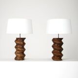 Pair of Brutalist Solid Wood Lamps