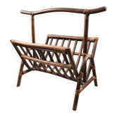 Vintage curved wooden magazine rack – Openwork structure – 1960s/70s