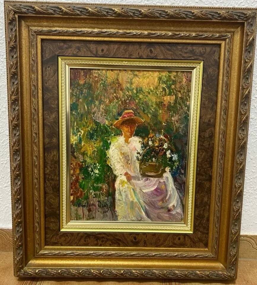 Portrait d'une jeune femme, peinture à l'huile du XXe siècle