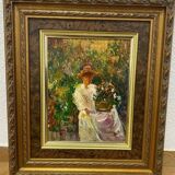 Portrait d'une jeune femme, peinture à l'huile du XXe siècle