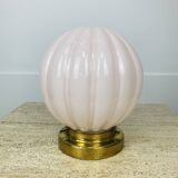 Pink art deco opaline globe wall light, gilded brass base, ceiling light