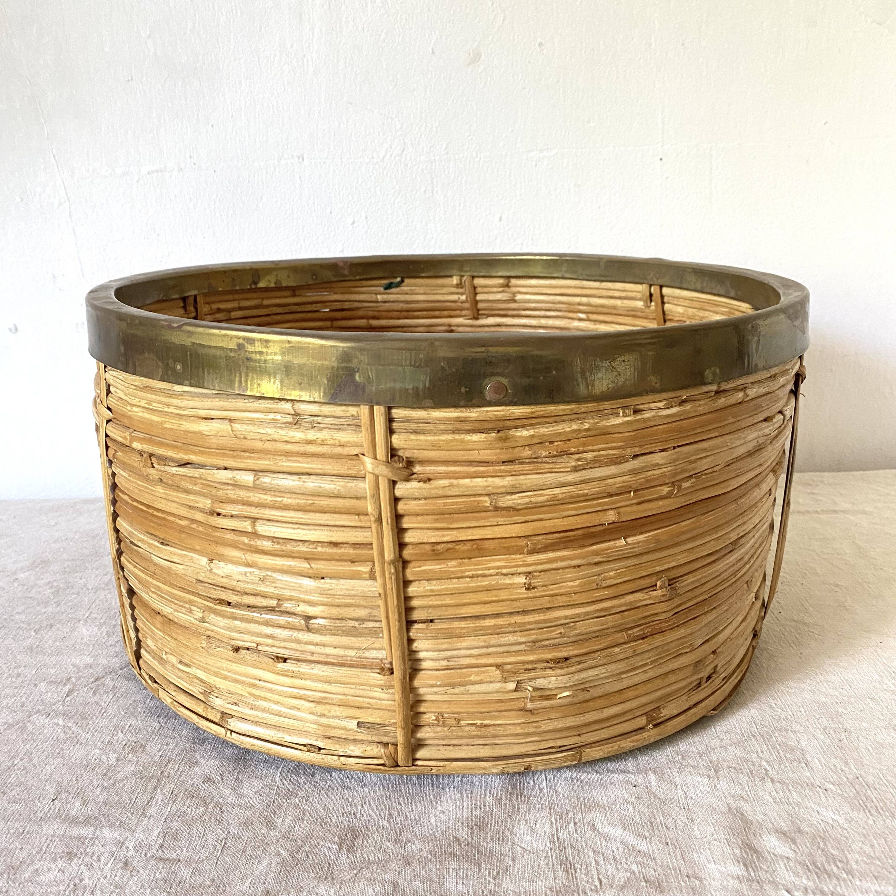 Rattan and brass basket 34 cm