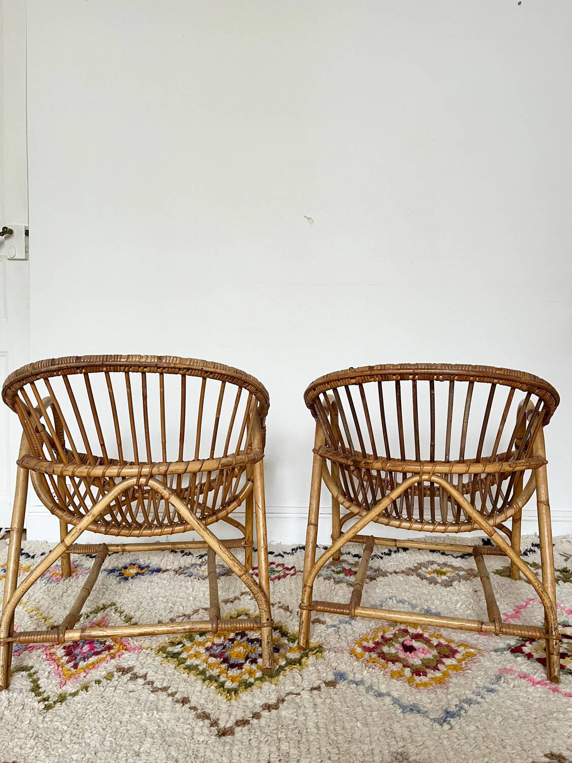 Pair of vintage rattan armchairs